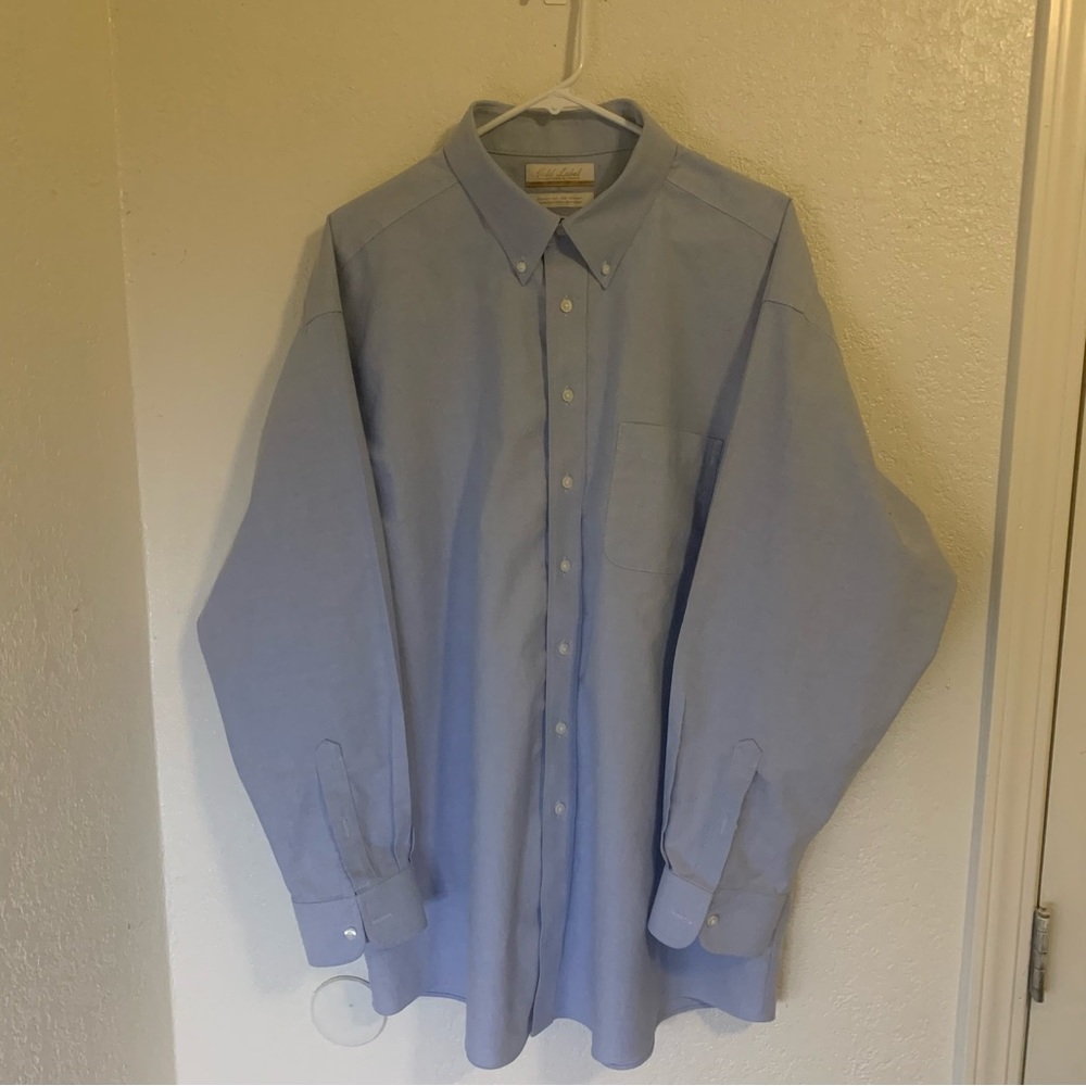 Gold Label mens dress shirt blue cotton nylon non iron 18/35 #C62